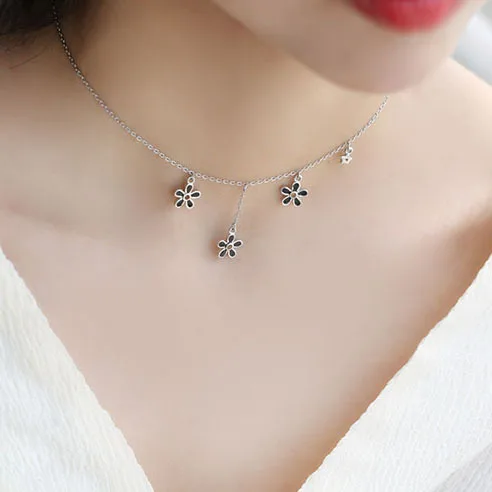 flowers chocker Drop glaze 100% 925 Sterling silver nacklace Jewellery Clavicle chain pendant charms chocker