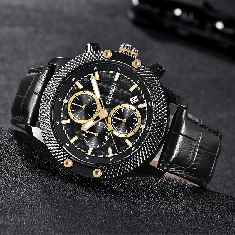 

Fashion Luxury Brand CADISEN Watches Men Stainless Steel Mesh Band Quartz Sport Watch Chronograph Men's Wrist Watches Clock Men