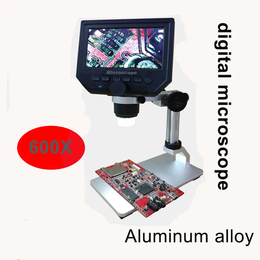 600X microscope numérique microscope vidéo électronique 4.3 pouces HD LCD à souder microscope téléphone réparation loupe + support en métal