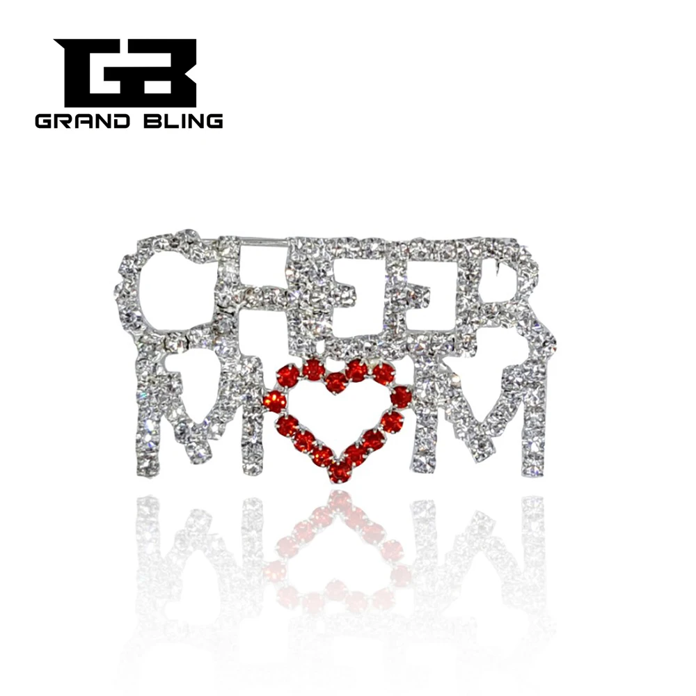 

Hot ! Lastest Fashion Crystal Brooch "CHEER MOM" Pin with a Red Heart FREE SHIPPING