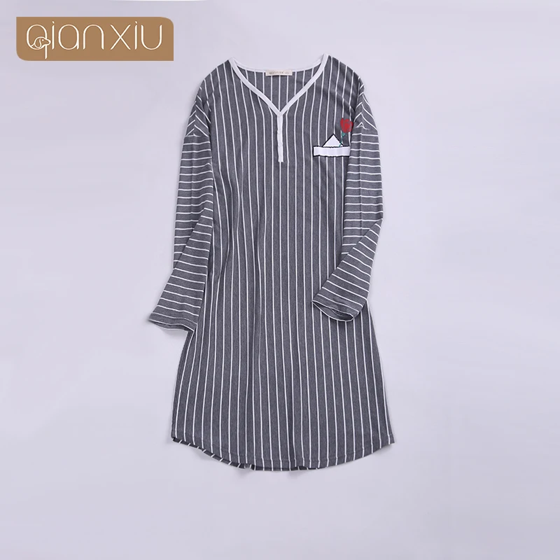 Qianxiu/ новое осеннее женское Полосатое платье-Пижама с цветным украшением,, стиль 17103C