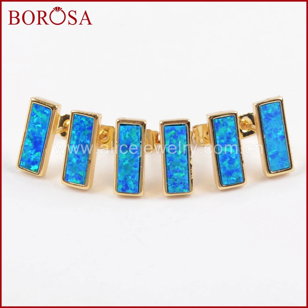 

BOROSA New Arrival Druzy Earring Gold Color Bezel Rectangle Blue Opal Stud Earrings for Women, Fashion Drusy Stud Earring ZG0223