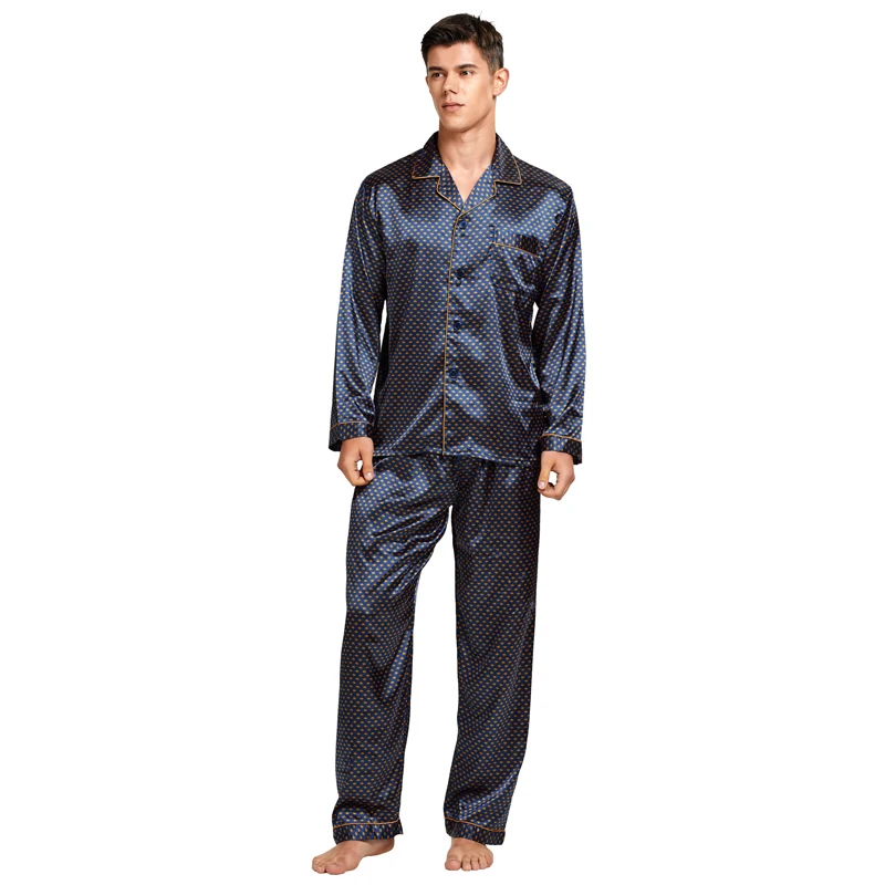 Tony&Candice Men's Stain Silk Pajama Set Men Pajamas Silk Sleepwear Men Sexy Modern Style Soft Cozy Satin Nightgown Summer