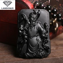 Счетчик подлинной оптовые поставки натуральный матовый черный обсидиан кулон Цепочки и ожерелья и сын Гуань Гун злого jewelry Сделано в Китае