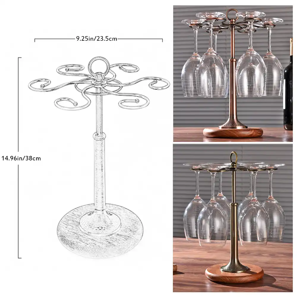 6 Hook Wine Glass Holder Countertop Tabletop Metal Wine Cup Drying