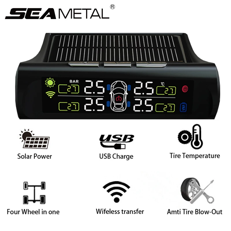 Car TPMS Alarm Tire Pressure Sensor Monitoring Intelligent System Solar Power Wireless LCD Monitor Sensors For Cars Automobile Car TPMS Alarm Tire Pressure Sensor Monitoring Intelligent System Solar Power Wireless LCD Monitor Sensors For Cars Automobile