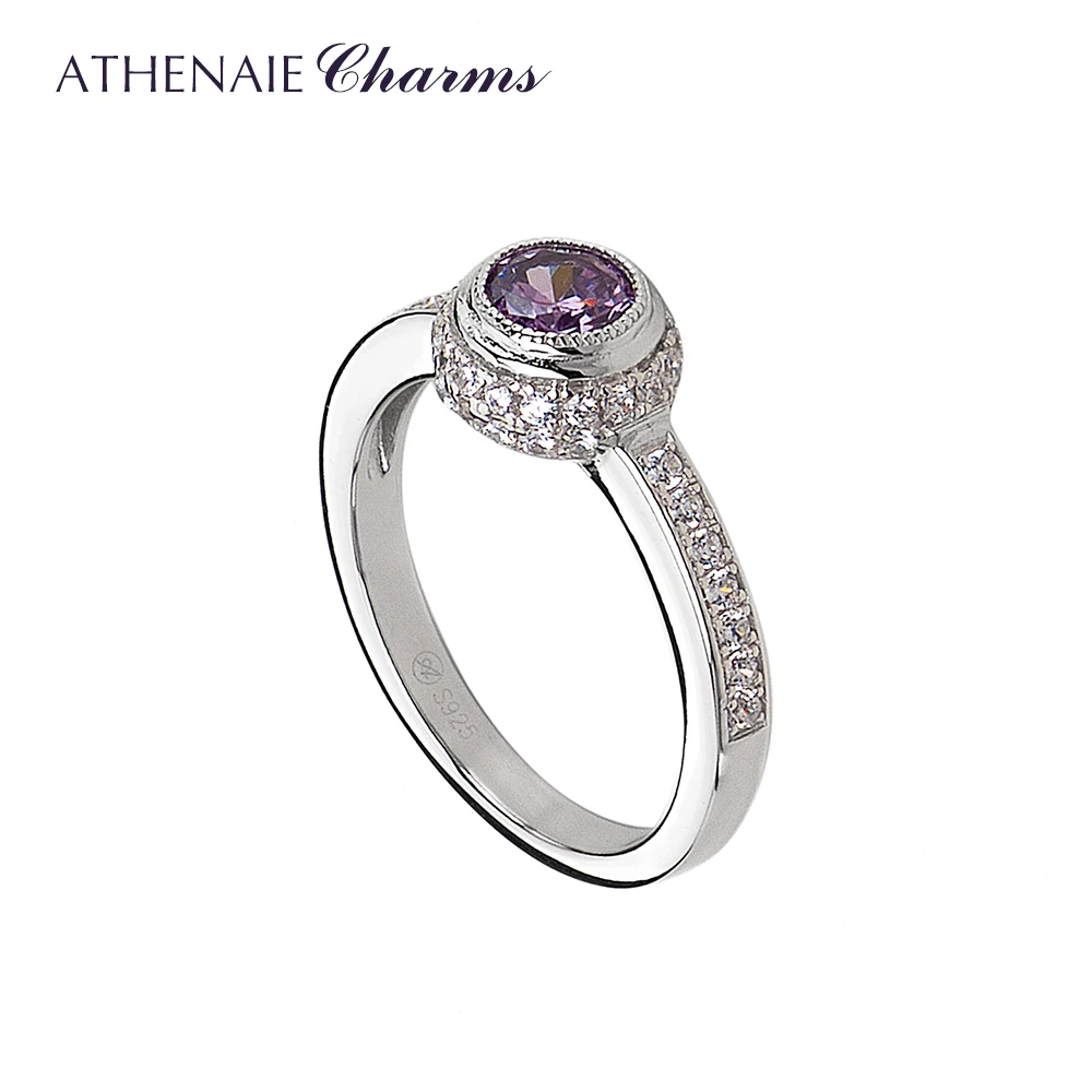 

ATHENAIE Classic Rings Authentic 925 Sterling Silver Luminous Purple CZ Finger Ring for Women Wedding Engagement Jewelry