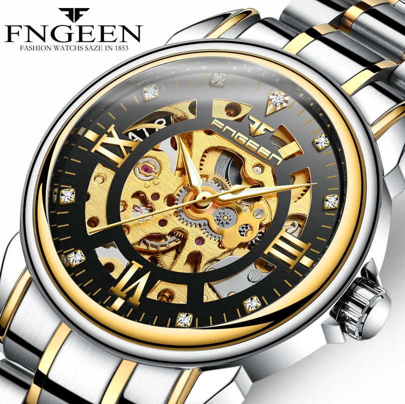 

Automatic Watch Men Clock Hollow Out Rhinestone Skeleton Waterproof Mechanical Watches erkek kol saati relogio automatico 8805-2