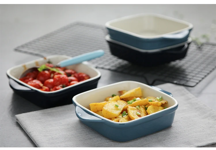 Тарелка для риса Керамическая форма для выпекания столовых приборов блюдо с двумя ручками тарелка для сыра специальный противень тарелка с вестерном духовке чаша для выпечки AKUHOME