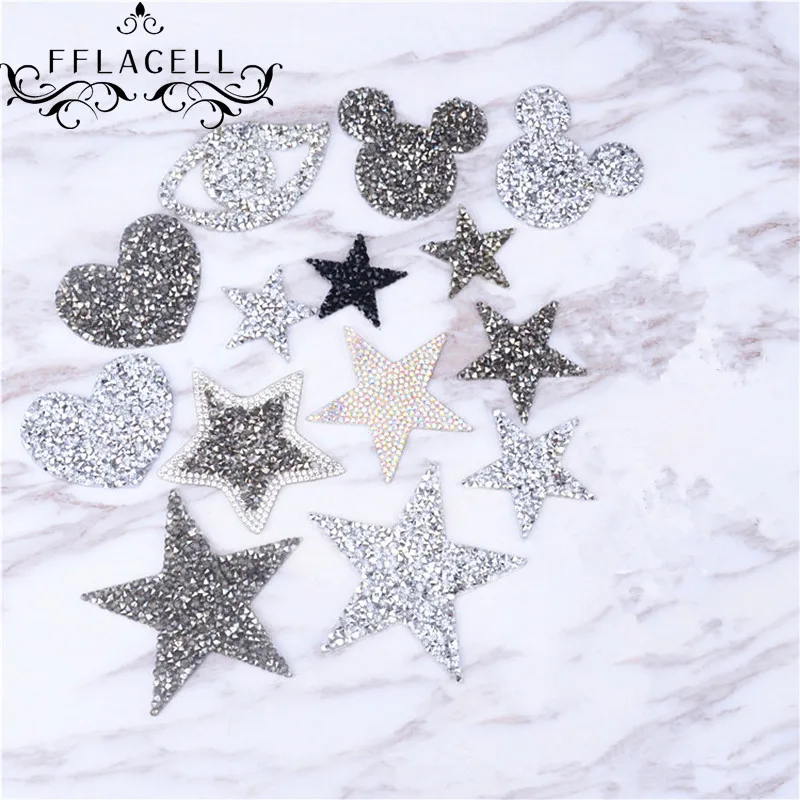 

FFLACELL Glitter star animal design hotfix rhinestone motif iron on patches applique for clothing shoe bag diy