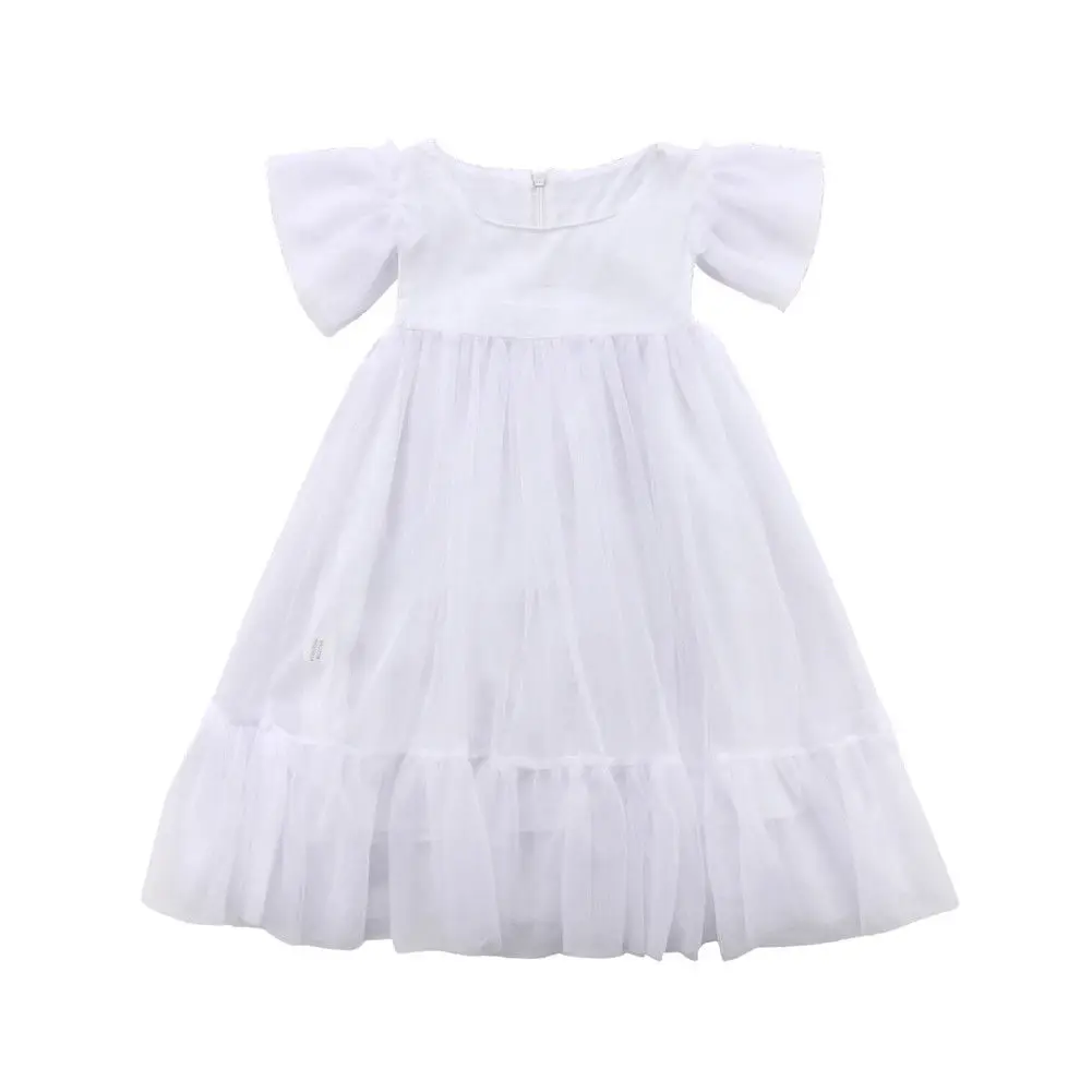 Г. Новая брендовая одежда для малышей, сарафан платье для маленьких девочек однотонное платье на свадьбу, день рождения, праздничное кружевное шифоновое платье От 2 до 7 лет - Цвет: Белый