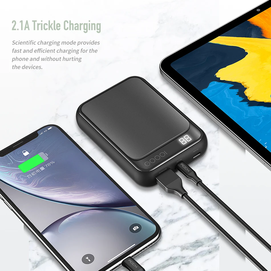 ROCK mi ni светодиодный внешний аккумулятор, 10000 мА/ч, двойной USB, для Xiaomi mi, телефона, портативный внешний аккумулятор, повербанк для iPhone, samsung, повербанк