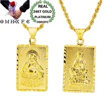 OMHXFC Европейская мода женщина унисекс подарок на день рождения прямоугольник с изображением Будды и Гуаньинь 24KT настоящее золото Шарм Кулон PN232