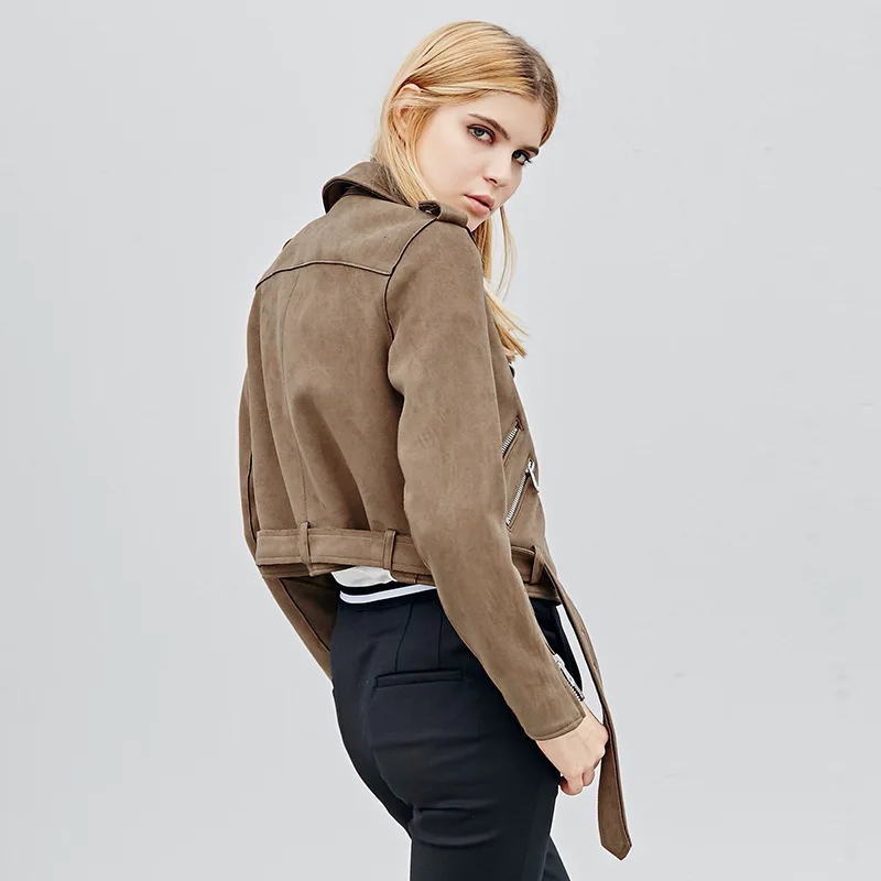 Bootyjeans 2017 новая кожаная куртка женская замшевая облегающая короткая коричневая