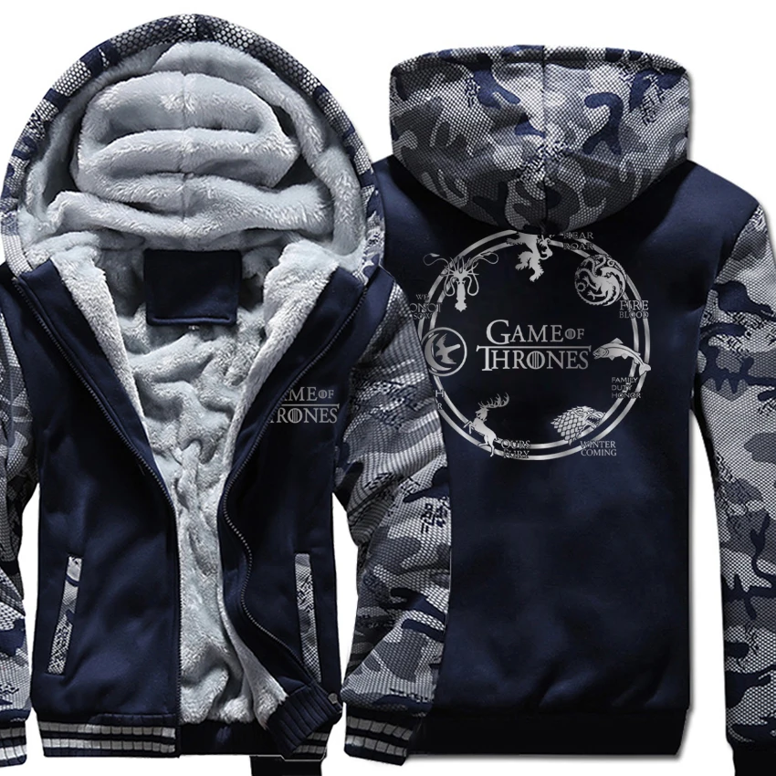 لعبة من عروش Targaryen النار و الدم أزياء الرجال مقنعين 2019 الشتاء الدافئة الرجال رشاقته هوديس عارضة معطف سترة