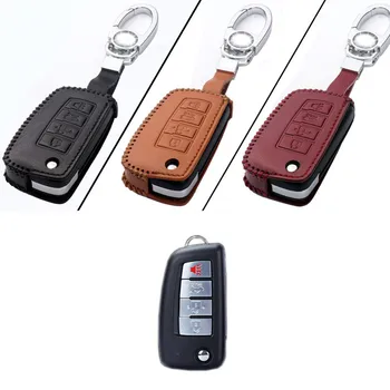 

Genuine PU Leather 3 Button Remote Key Bag Case Fob Holder Chain For Nissan Series M