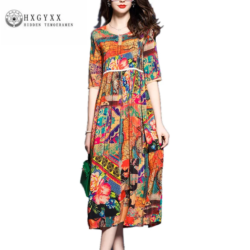 Женское платье с принтом National wind весенне летнее высокой талией QZ035 2019|fashion women
