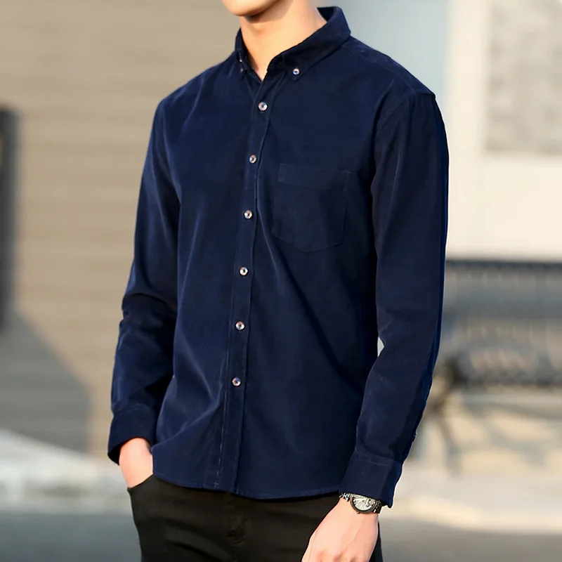 

Spring Autumn 100% Cotton Korean Men's Long Sleeve Corduroy Shirt Casual Men Vintage Shirt Tops Male Blouses Plus Size P-206