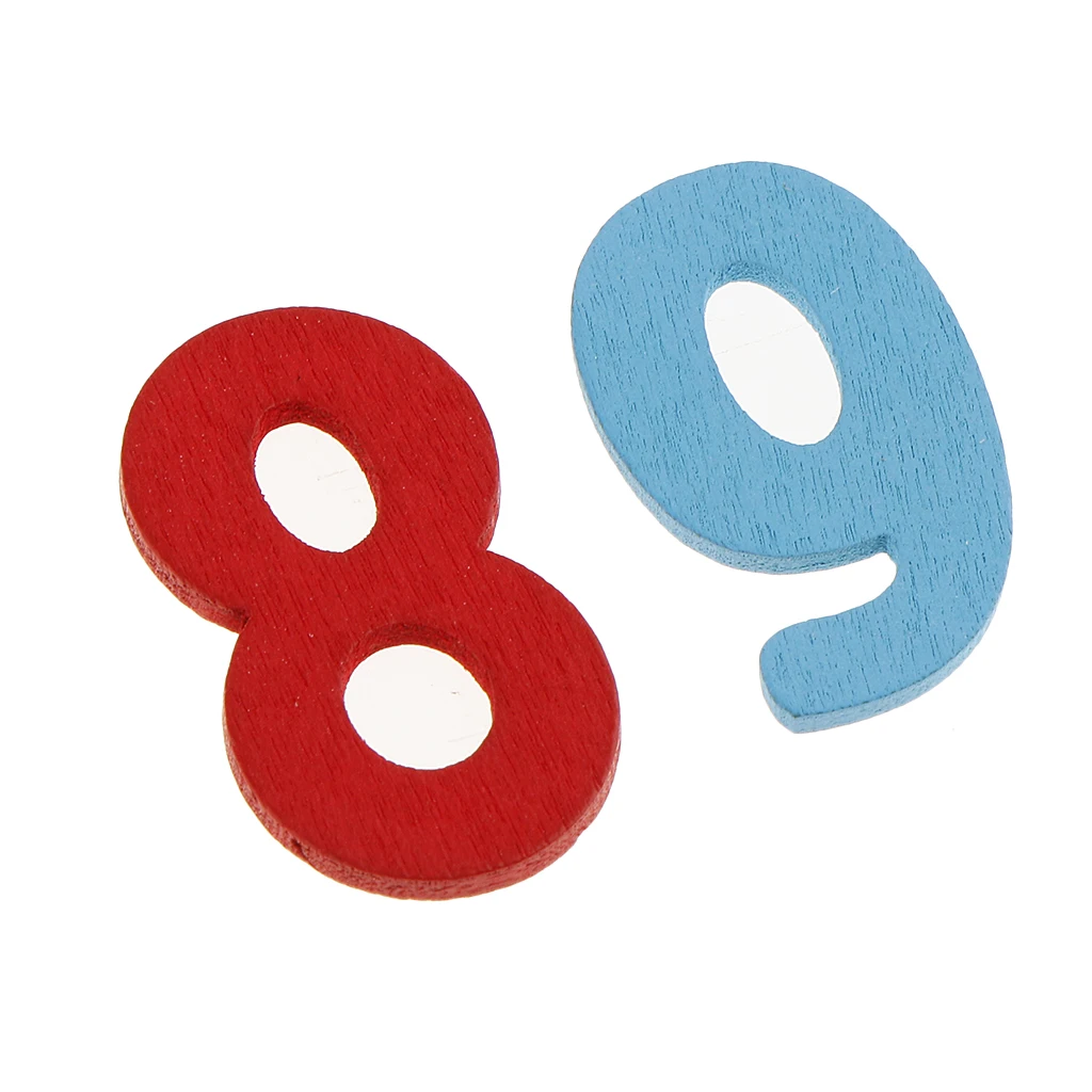 60pcs Colorful Mini Wood 0-9 Arabic Number Embellishment with Wood Storage Tray for Kids Educational Toys Games