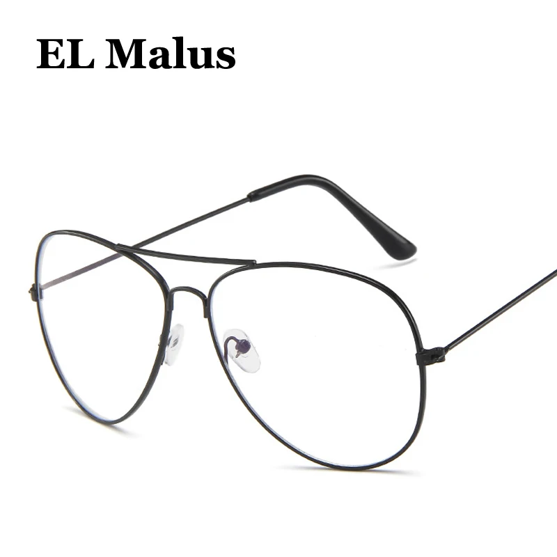 [EL Malus]Retro Mens Women Eyeglasses Brand Designer Metal Pilot Frame Anti-Blue Optical Clear Lens Glasses Unisex Eyewear