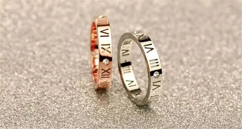 Женские Ювелирные изделия из титановой стали, римские цифры, кольца для женщин, фианиты кристаллы, модные вечерние кольца для влюбленных, R006-1 для влюбленных