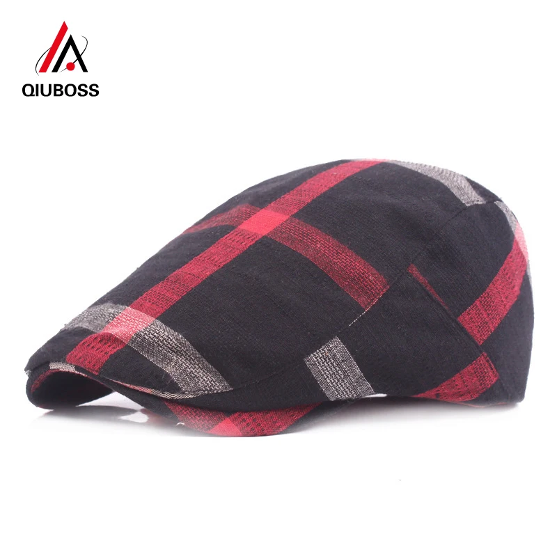 

QIUBOSS Unisex Colored Plaid Cotton Newsboy Caps Hats Flat Ivy Gatsby Cap Men Women Retro Berets Driving Casquette QB47