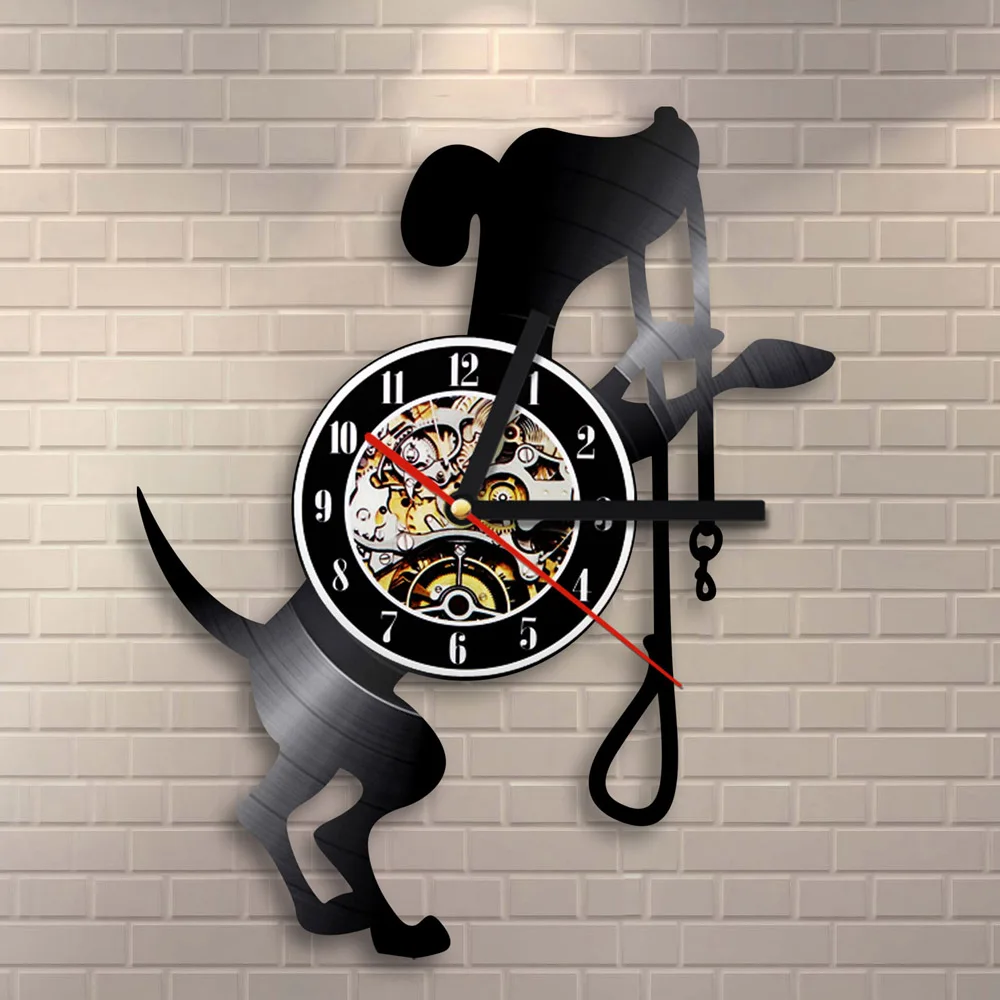 1Piece Lovely Dog Vintage Vinyl LP Record Wall Clock Art Decor for Dog Lovers Creative Timepiece