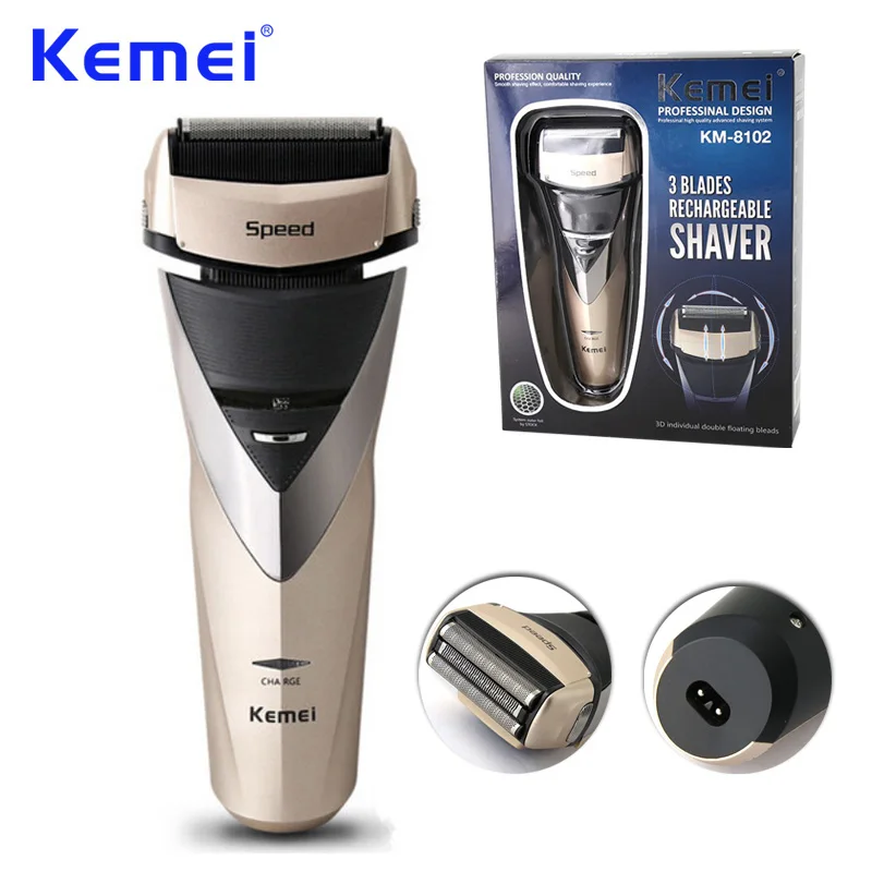 

KEMEI Triple Blade Washable Rechargeable Electric Shaver Reciprocating Razor Beard Trimmer Men Electric Shaving Machine KM-8102