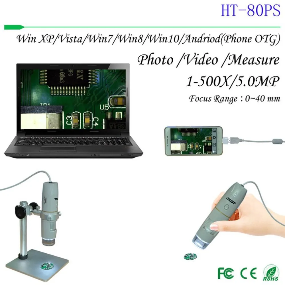 

HD 5.0MP USB Digital Microscope 1-500X Pen Style Endoscope Polarized Microscope With Aluminum Holder For Inspection