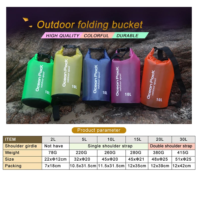 5L 10L 20L impermeable al aire libre bolsa de natación cubo seco almacenamiento saco trekking río Rafting kayak viajes agua barril 5L 10L 20L impermeable al aire libre bolsa de natación cubo seco almacenamiento saco trekking río Rafting kayak viajes agua barril