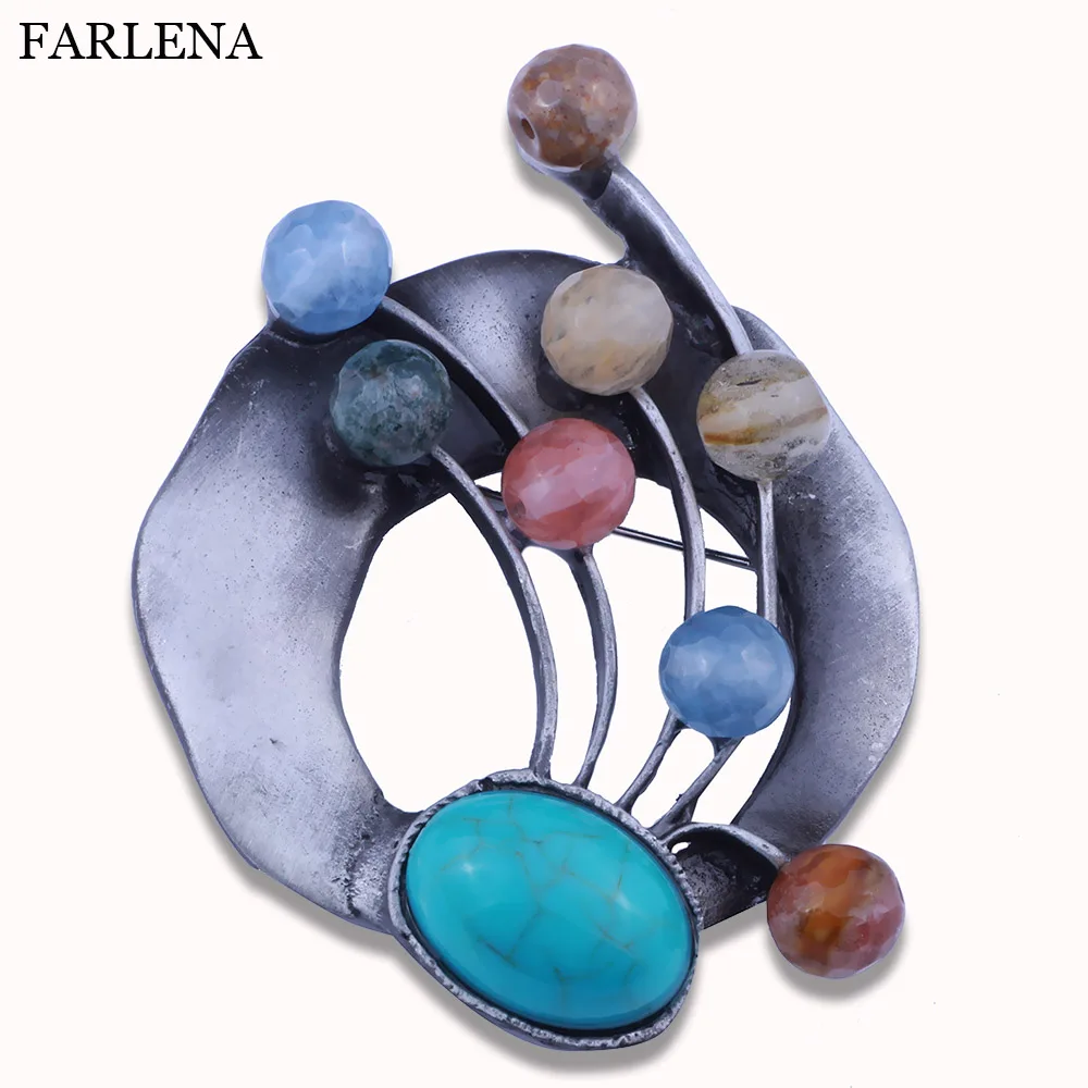 

Trendy Multicolor Natural Stone Bouquet Brooches For Women Round Brooch Safety Pins New Fashion Vintage Jewelry