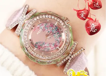 

Fashion Watch Pink Crystal Quicksand Watch Women's Fashion Trend Rhinestone Korean Atmosphere Personality Leisure Belt Women's W