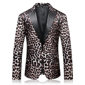 

Mens Slim Fit Floral Blazer 2019 New Arrivals Shawl Collar Male Spring Autumn Leopard Blazer Designs Stage Costumes For Singers