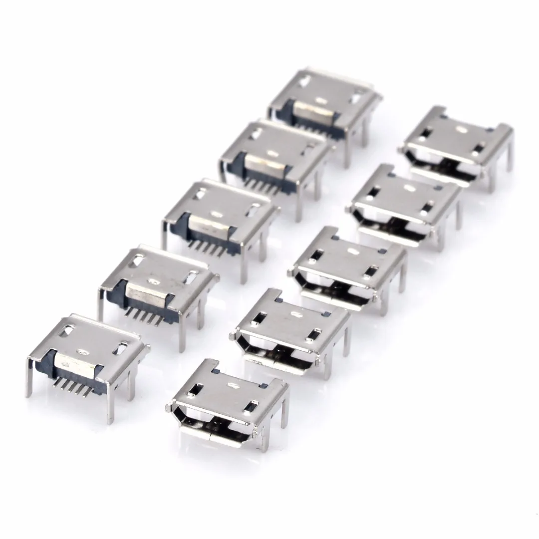10 шт./компл. гнездовой разъем Micro USB 5 контактный Тип B 4 вертикальные ножки для