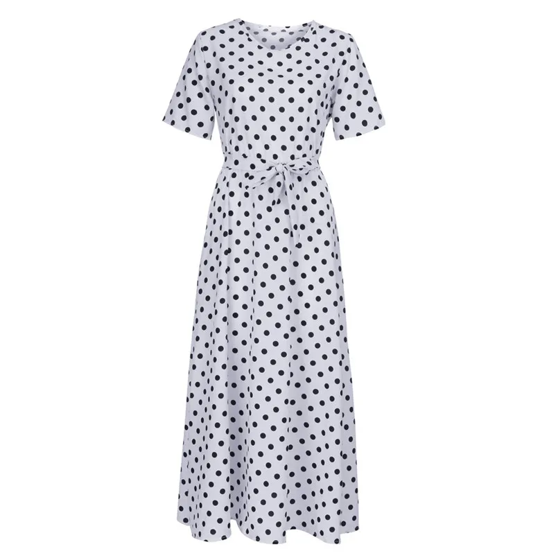  New Women Summer Vintage O-Neck Short Sleeve Beach Polka Dot Bandage Long Maxi Dress Sexy Elegant Lady Holiday New Dress #4R08 (27)