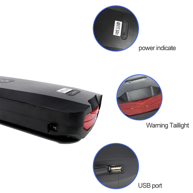 Perfect Electric Bicycle 48V 17.5Ah Rear Rack Battery Pack For eBike with Luggage Hanger Taillight USB Port US/EU/AU/UK E Bike Charger 9