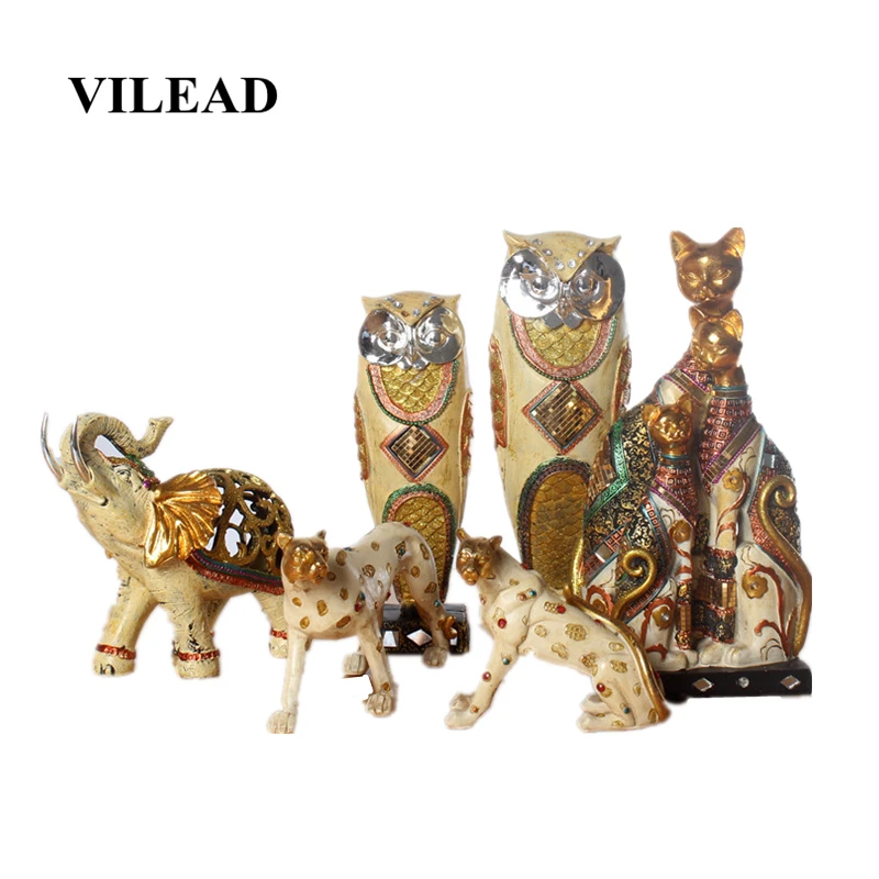 

VILEAD 11cm 28cm Resin Leopard Owl Elephant Cat Figurines Plating Crafts Gifts Office Home Animal Ornaments European Decoracion