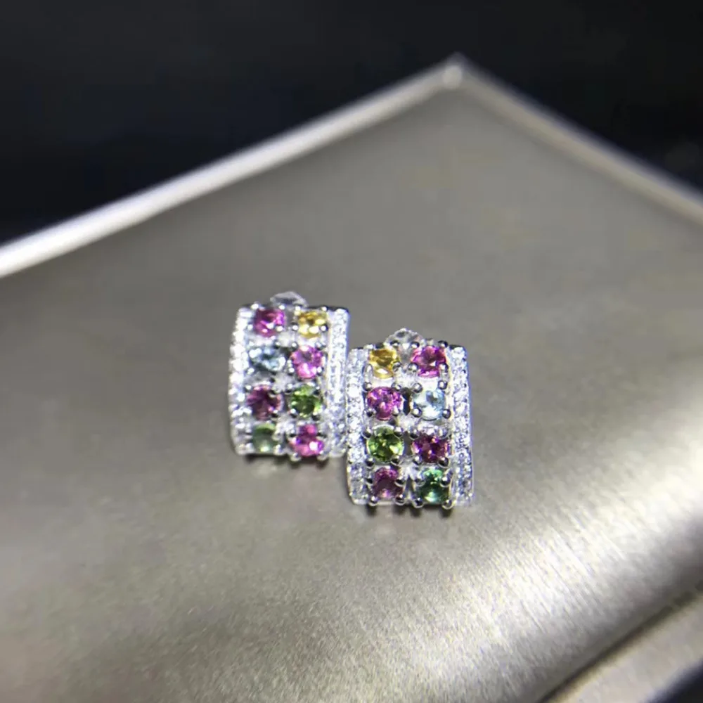 

natural Multicolor tourmaline array square earrings 925 silver Natural gemstone women drop earrings woman party fine jewelry