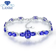 Настоящее Твердое 18 к белое золото, натуральный голубой Сапфировый Браслет, очаровательный браслет, ювелирные изделия с бриллиантами, прекрасный подарок