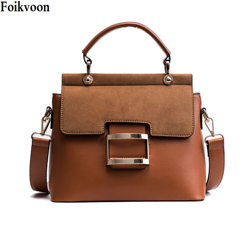 

Foikvoon Women Handbags 2019 Wide Shoulder Strap Scrub PU Luxury Handbags Women Bags Designer Crossbody Small Square Bag