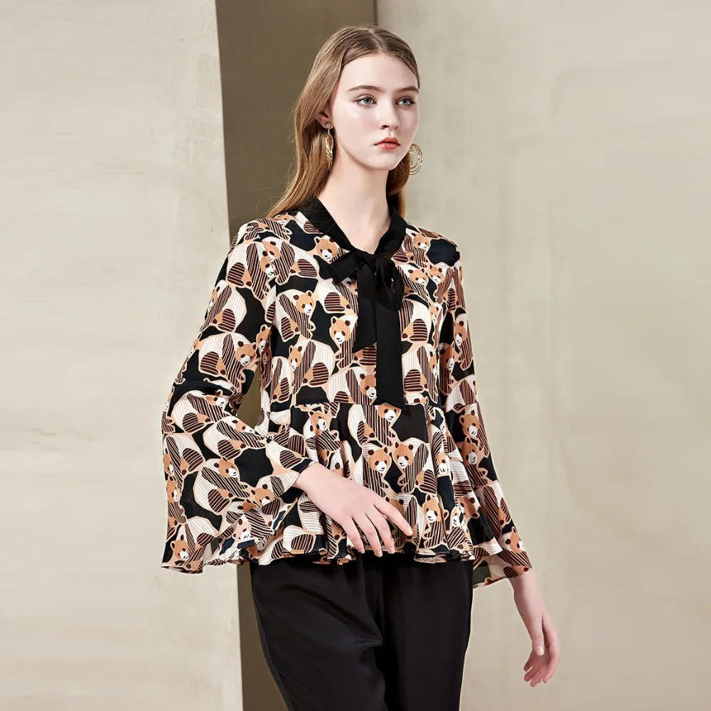 100Seide Mode Crepe Shirt Stoff aus Damen neue Blusas reinem Druckmuster Design SMVpGULqz
