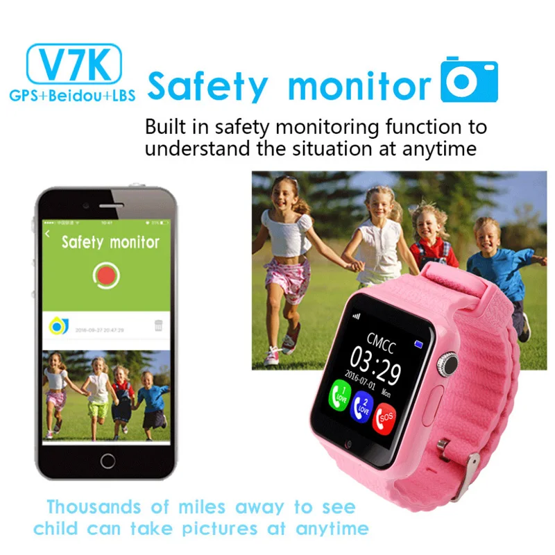 Детские Смарт часы с GPS и камерой поддержка SIM TF SOS трекер местоположения V7K для