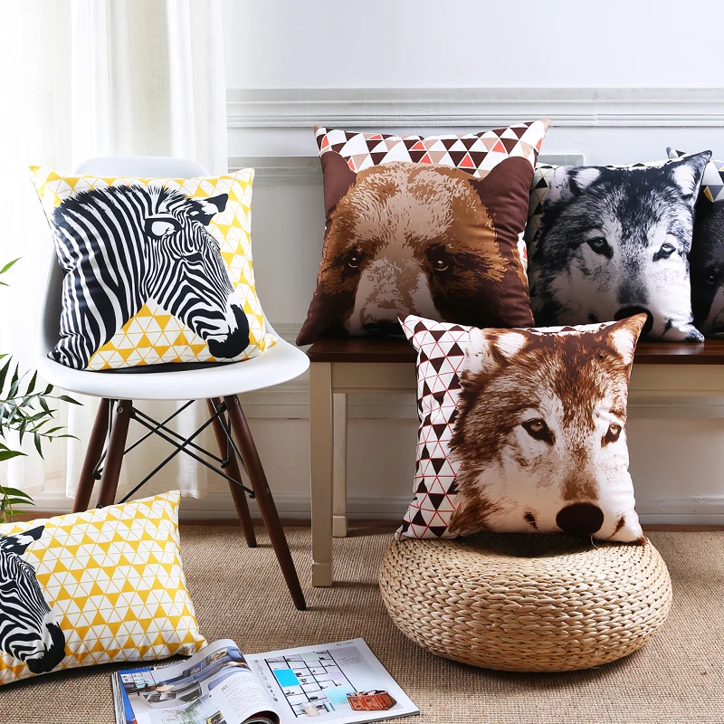 

Wholesales Soft Velvet Animal Cushion Cover Zebra Wolf Brown Bear Deer Pillow Cover Home Decorative Pillow Case 45x45cm/30x50cm