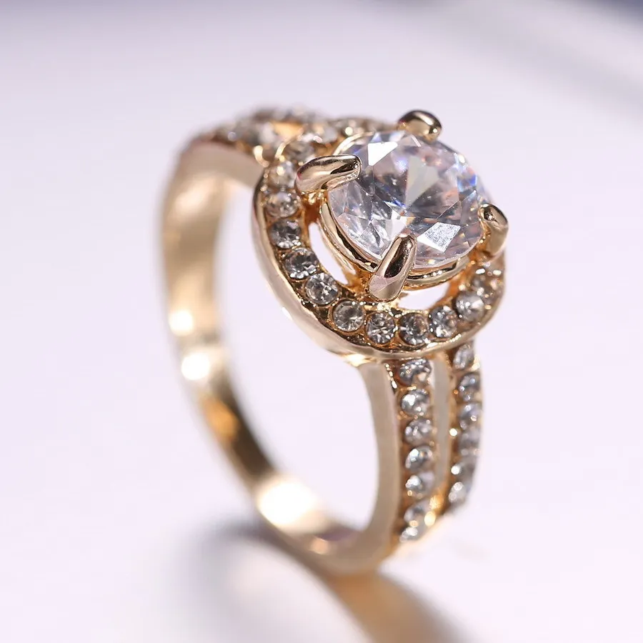 Женское золотое кольцо для невесты, свадебное хрустальное кольцо, обручальное кольцо для девочки