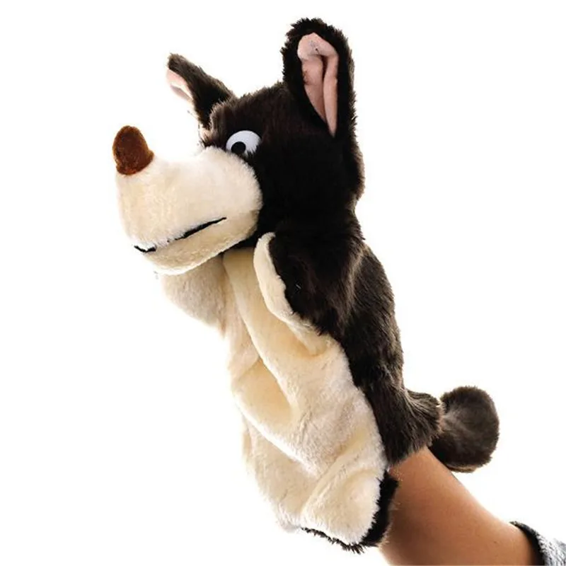 Большой Волк Форма Кукла-перчатка щенок из мягкой ткани детские животные Забавные куклы игрушки Детские Плюшевые марионетки игрушки милые