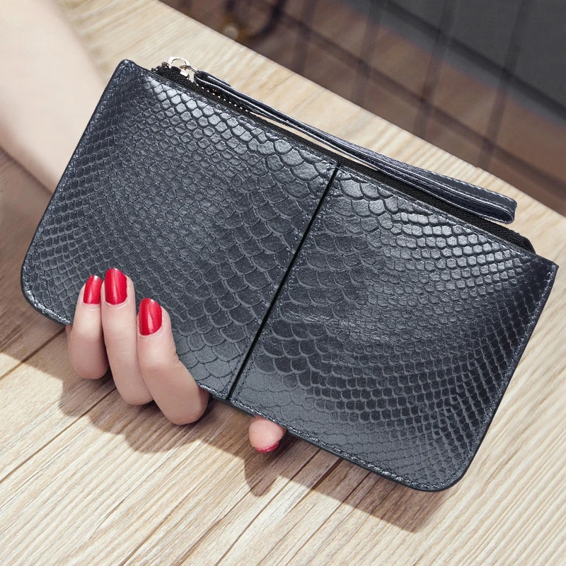 Vintage Genuine Leather Long Wallet Female Serpentine Envelope Bag Cow