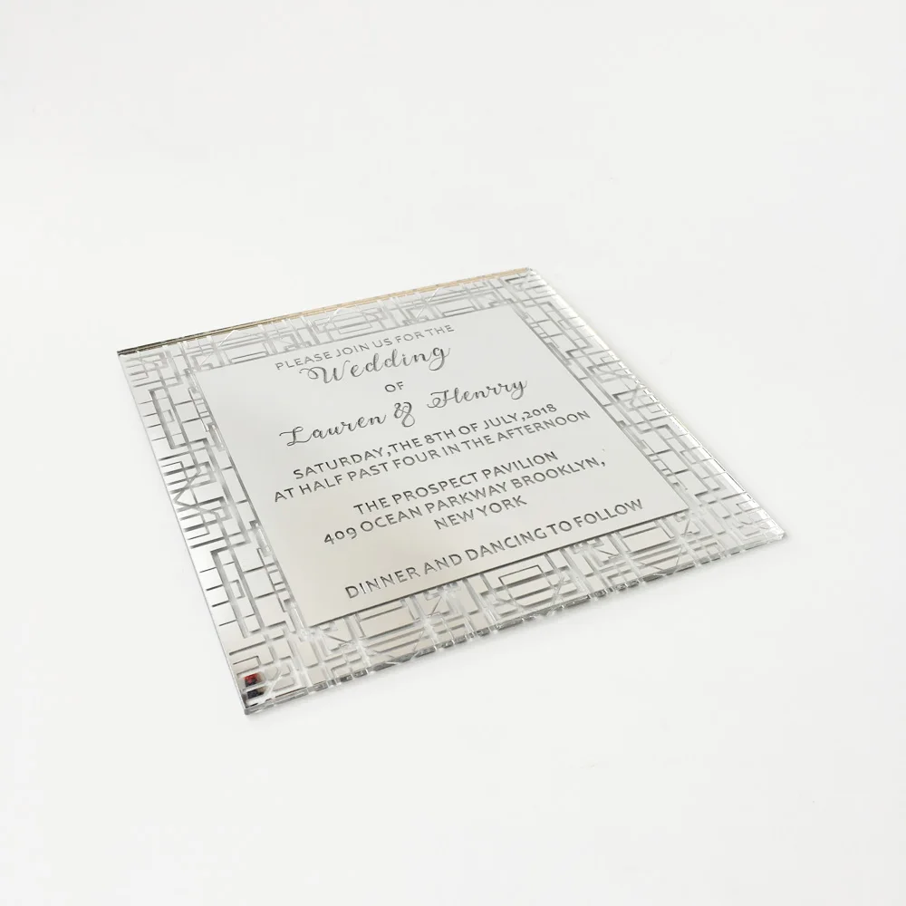  Customized 150x150mm Square Shape Silver Mirror Acrylic Wedding Invitation Card 100 Sets Per Lot - 32828836534