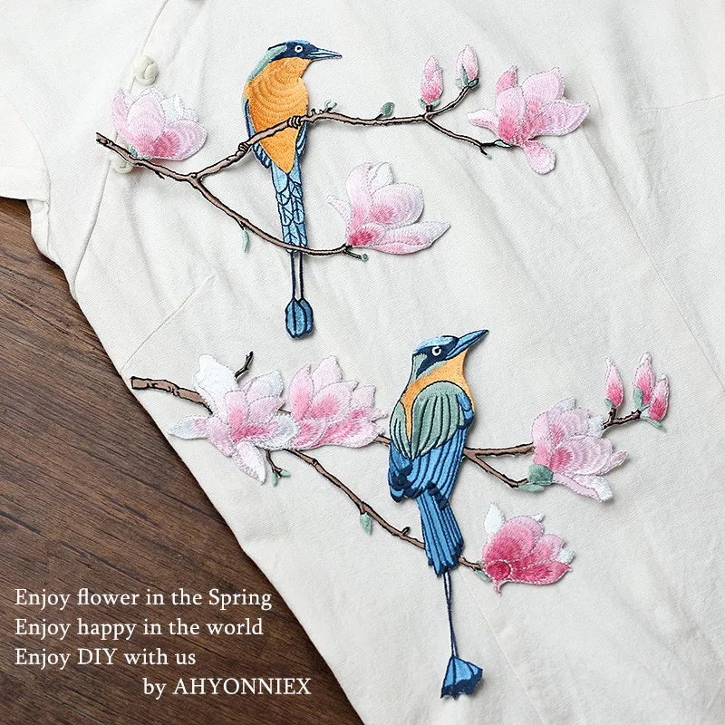 

Big Size 25cm x 18cm Bird Patch High Quality Iron On Embroidered Patches for Clothes Garment Applique Embroidery Diy Accessory