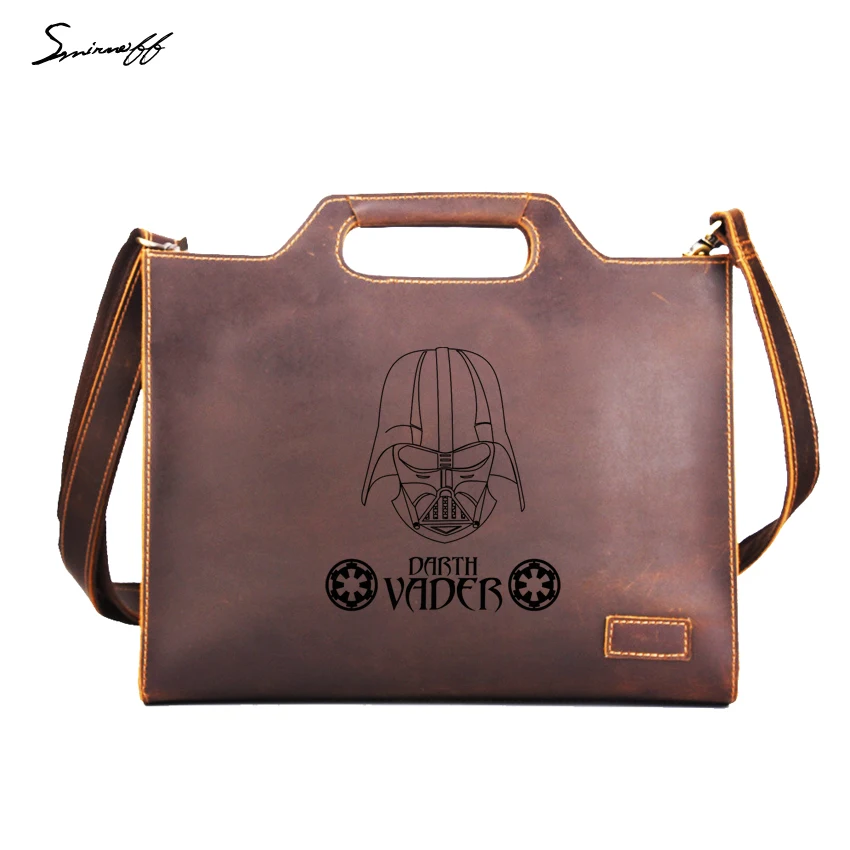 

Fashion Men's Handbag Top Quality Leather Briefcase Custom Name Crossbody Laptop Bags Engraved Picture Star War Messenger Bags