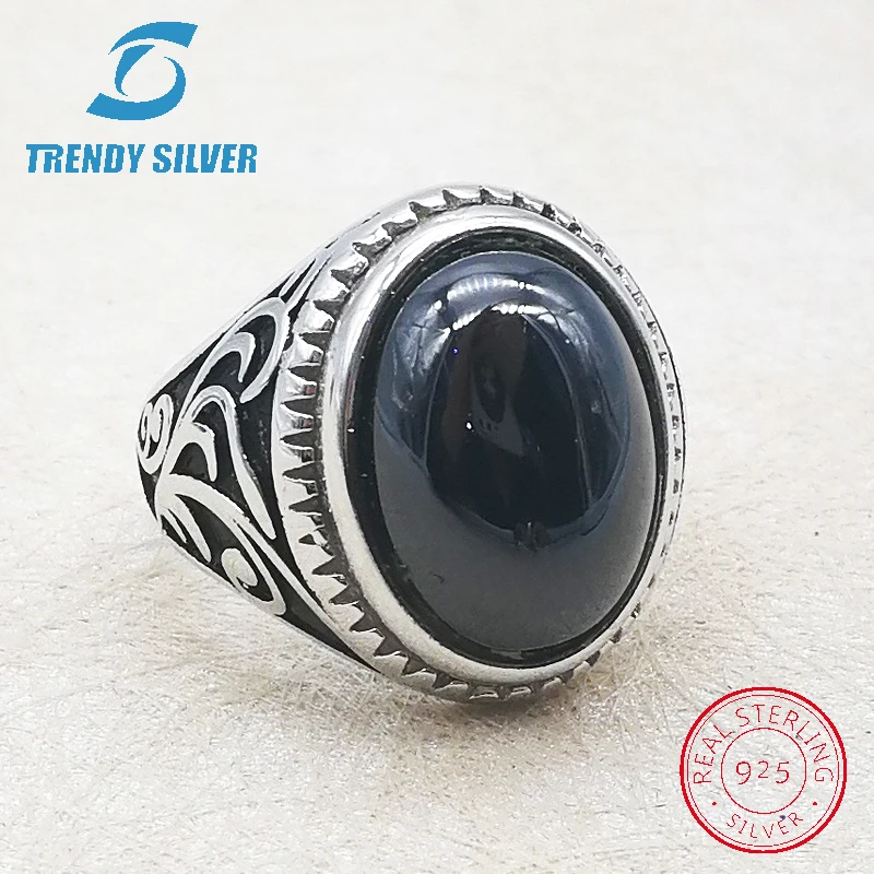 

silver 925 fine jewelry man rings men accessories turquoise gemstone natural onyx agate wholesale TRENDY SILVER